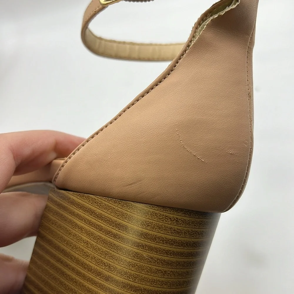 Lulus Harper Stacked Heels Sandals Brown Tan Womens Size 9